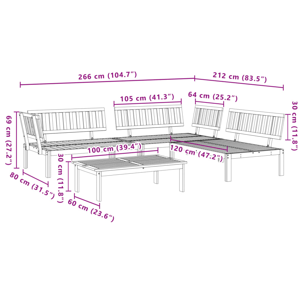 4 Piece Patio Pallet Sofa Set Solid Wood Acacia