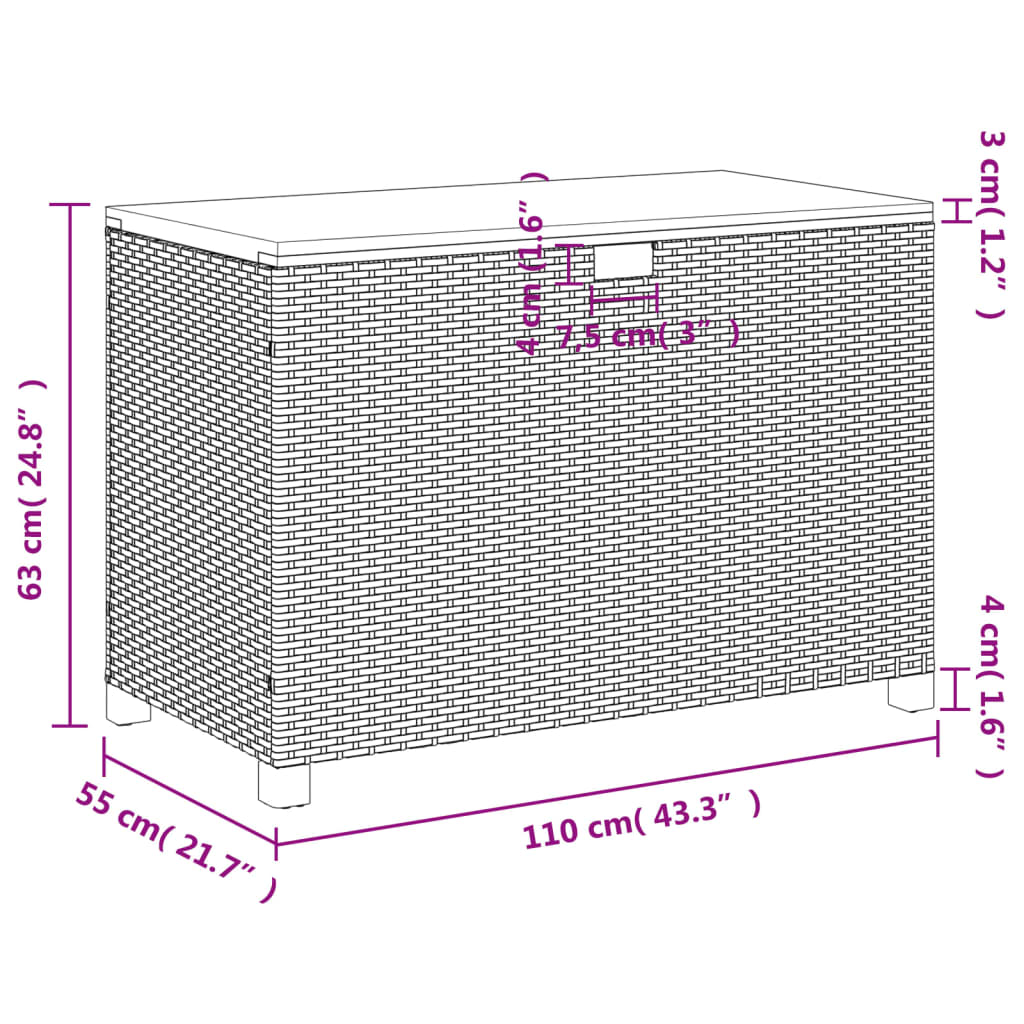 Patio Storage Box Beige 43.3"x21.7"x24.8" Poly Rattan Acacia Wood