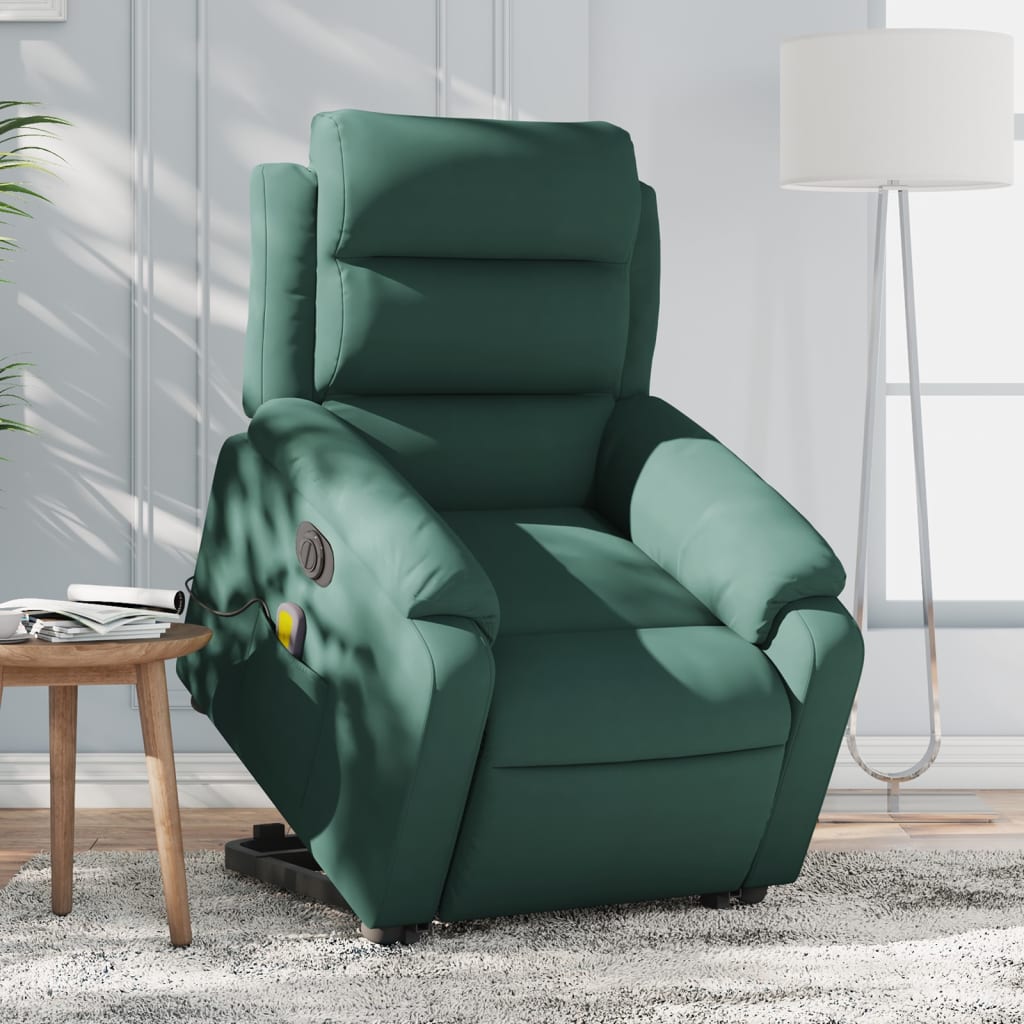 Electric Stand up Massage Recliner Chair Dark Green Velvet