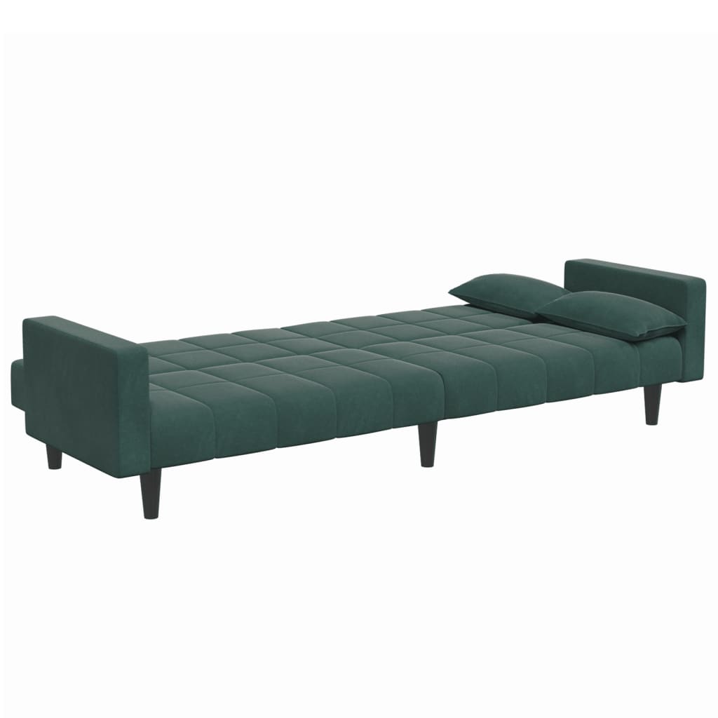 2-Seater Sofa Bed with Footstool Dark Green Velvet