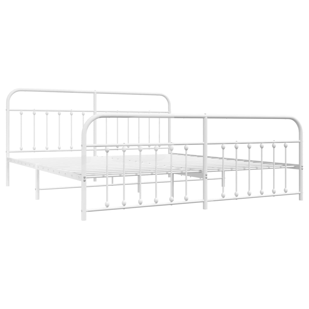 Metal Bed Frame without Mattress with Footboard White 76"x79.9"