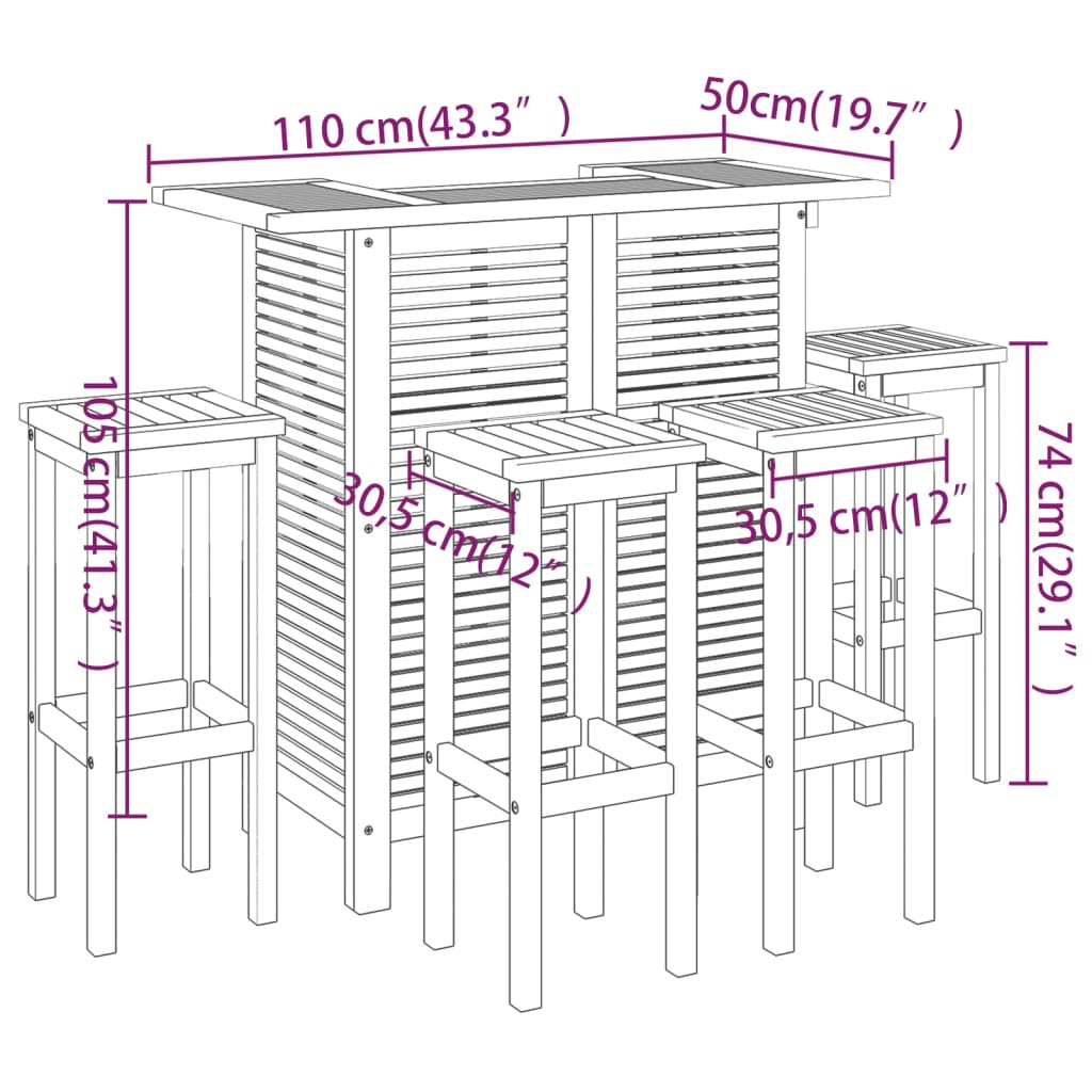 5 Piece Patio Bar Set Solid Wood Acacia