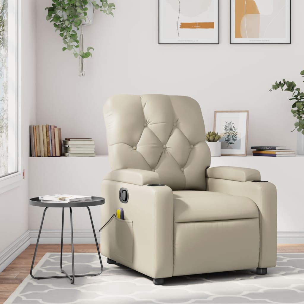 Massage Recliner Chair Cream Faux Leather