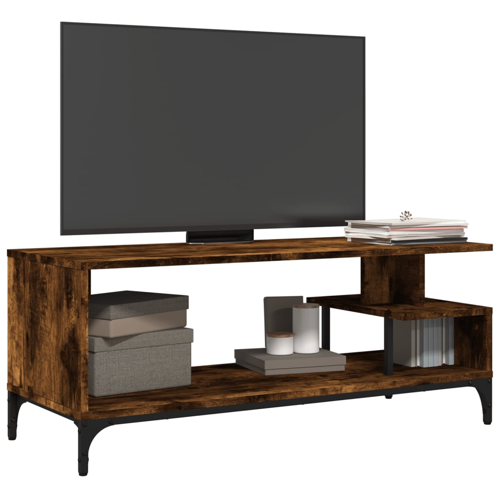 TV Stand Smoked Oak 40.2"x15.7"x16.1" Engineered Wood and Powder-coated Steel