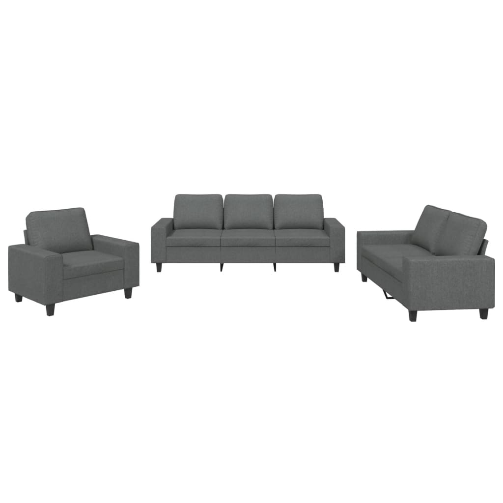 3 Piece Sofa Set Dark Gray Fabric