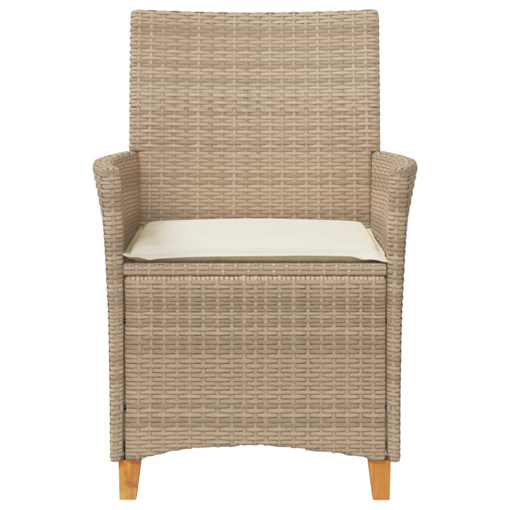 Patio Chairs with Cushions 2 pcs Beige Poly Rattan&Solid Wood