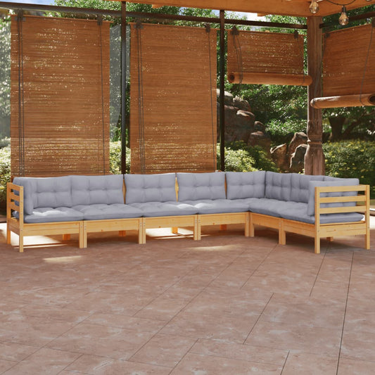 7 Piece Patio Lounge Set with Gray Cushions Solid Pinewood