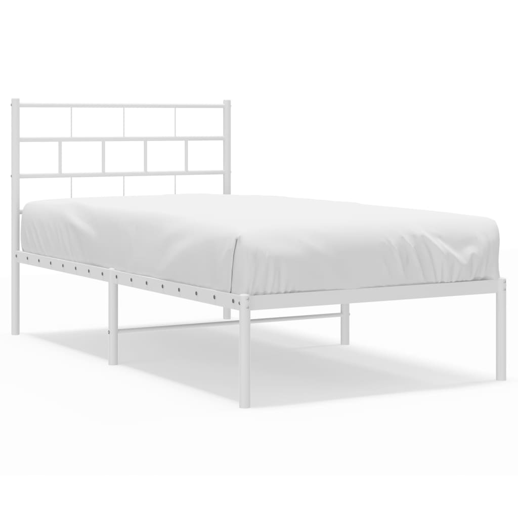 Metal Bed Frame with Headboard White 39.4"x78.7"