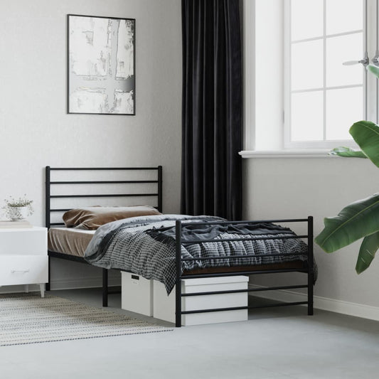 Metal Bed Frame without Mattress with Footboard Black 39.4"x78.7"