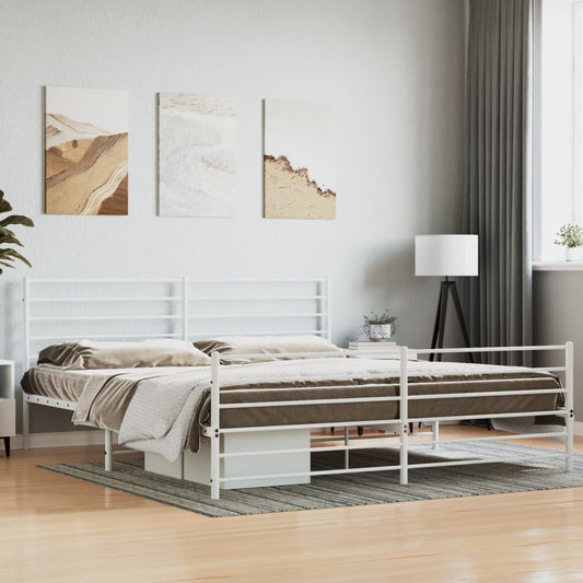 Metal Bed Frame without Mattress with Footboard White 76"x79.9"