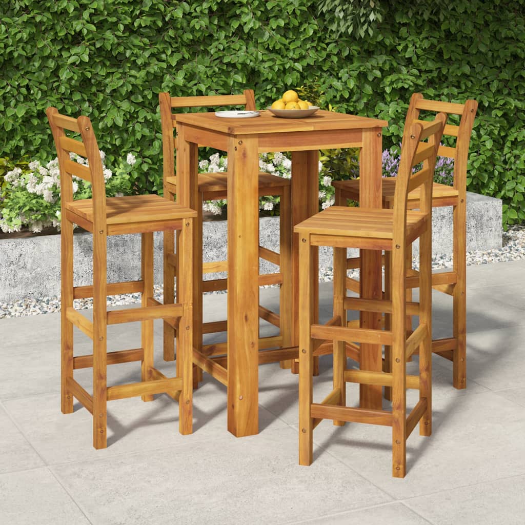 5 Piece Patio Bar Set Solid Wood Acacia