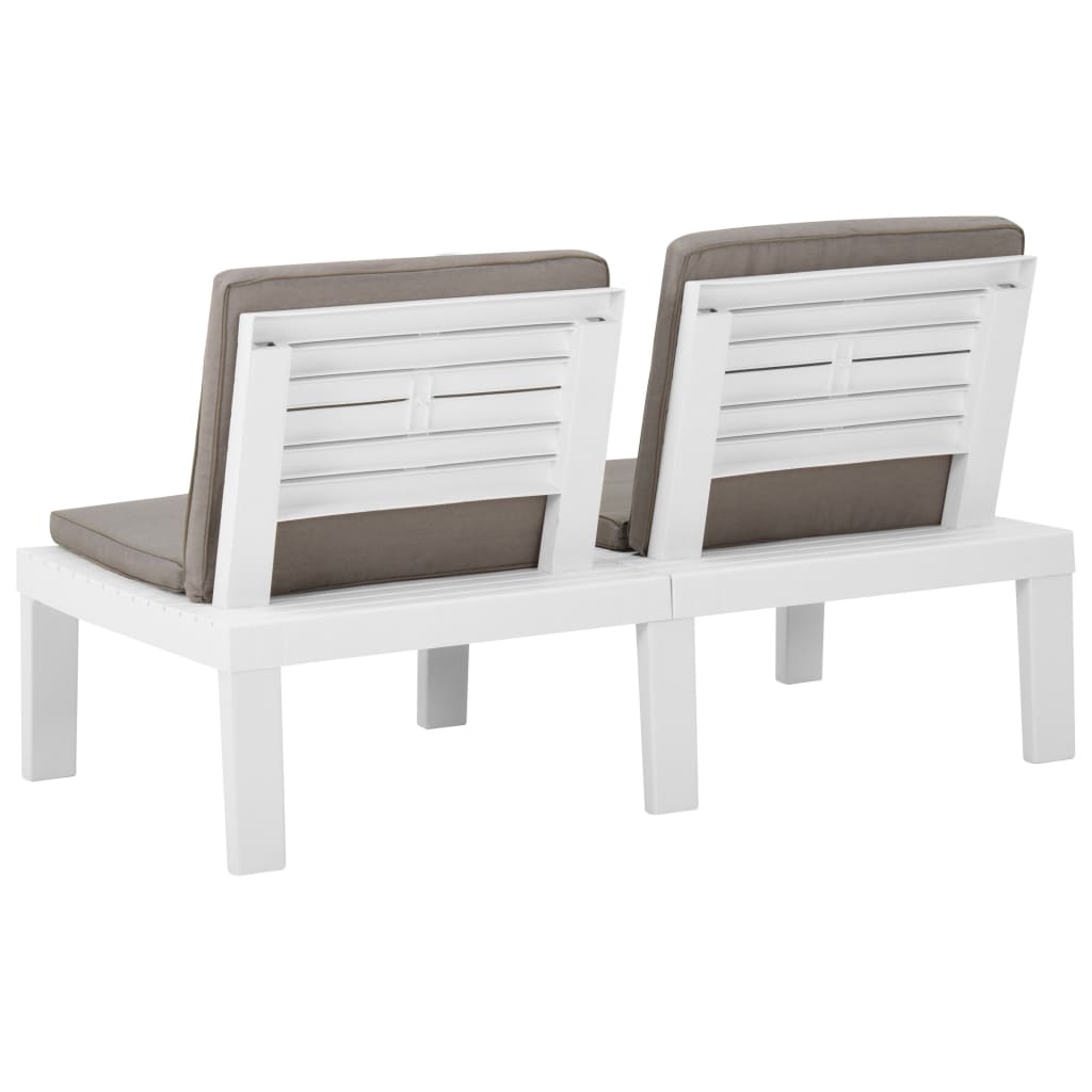 2 Piece Patio Lounge Set with Cushions Plastic White