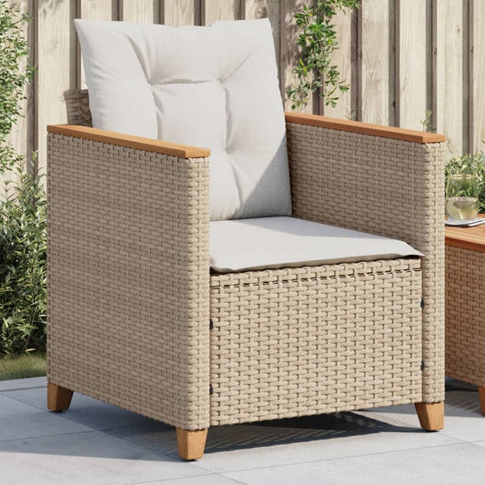 Patio Chair with Cushions Beige Poly Rattan