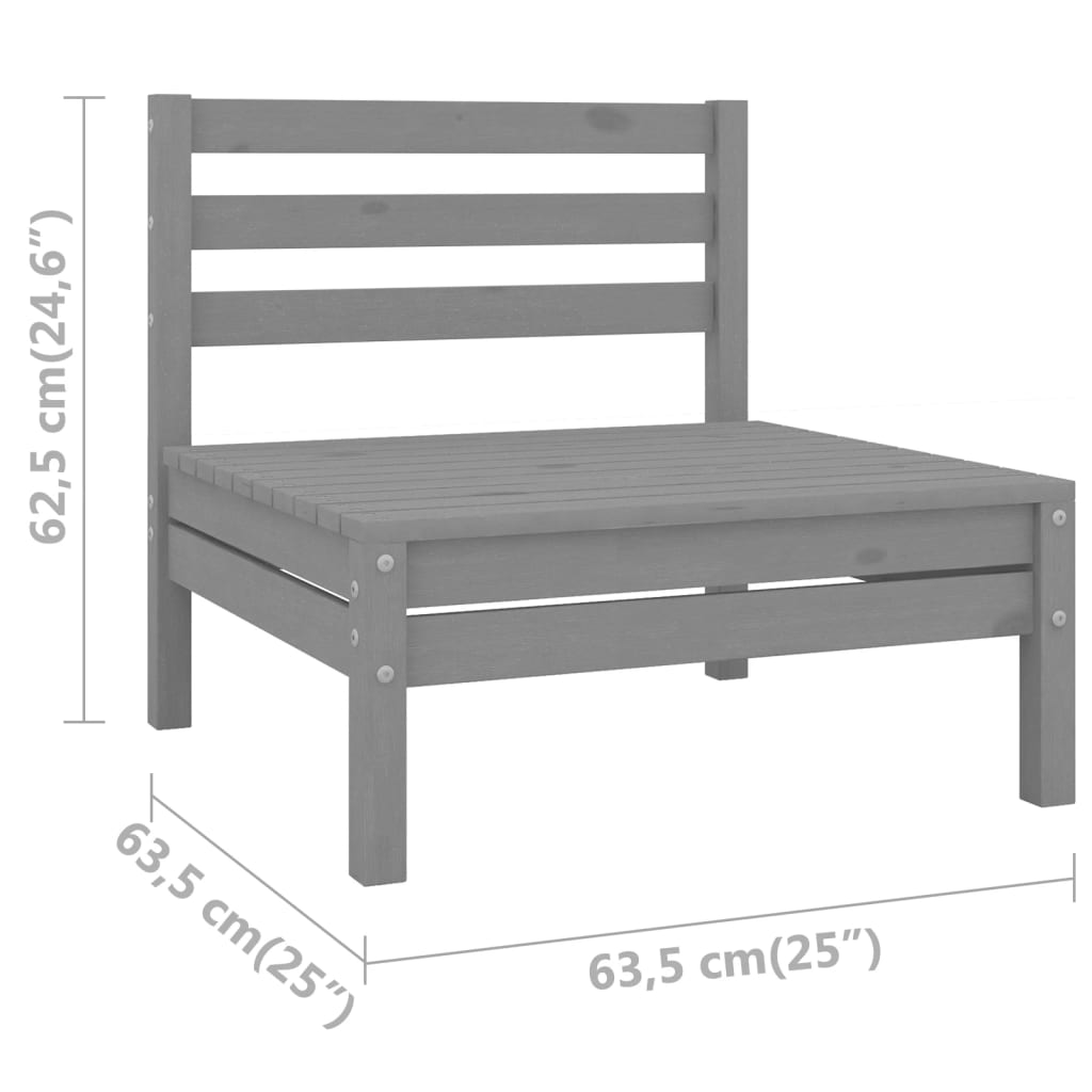 3 Piece Patio Lounge Set Solid Wood Pine Gray