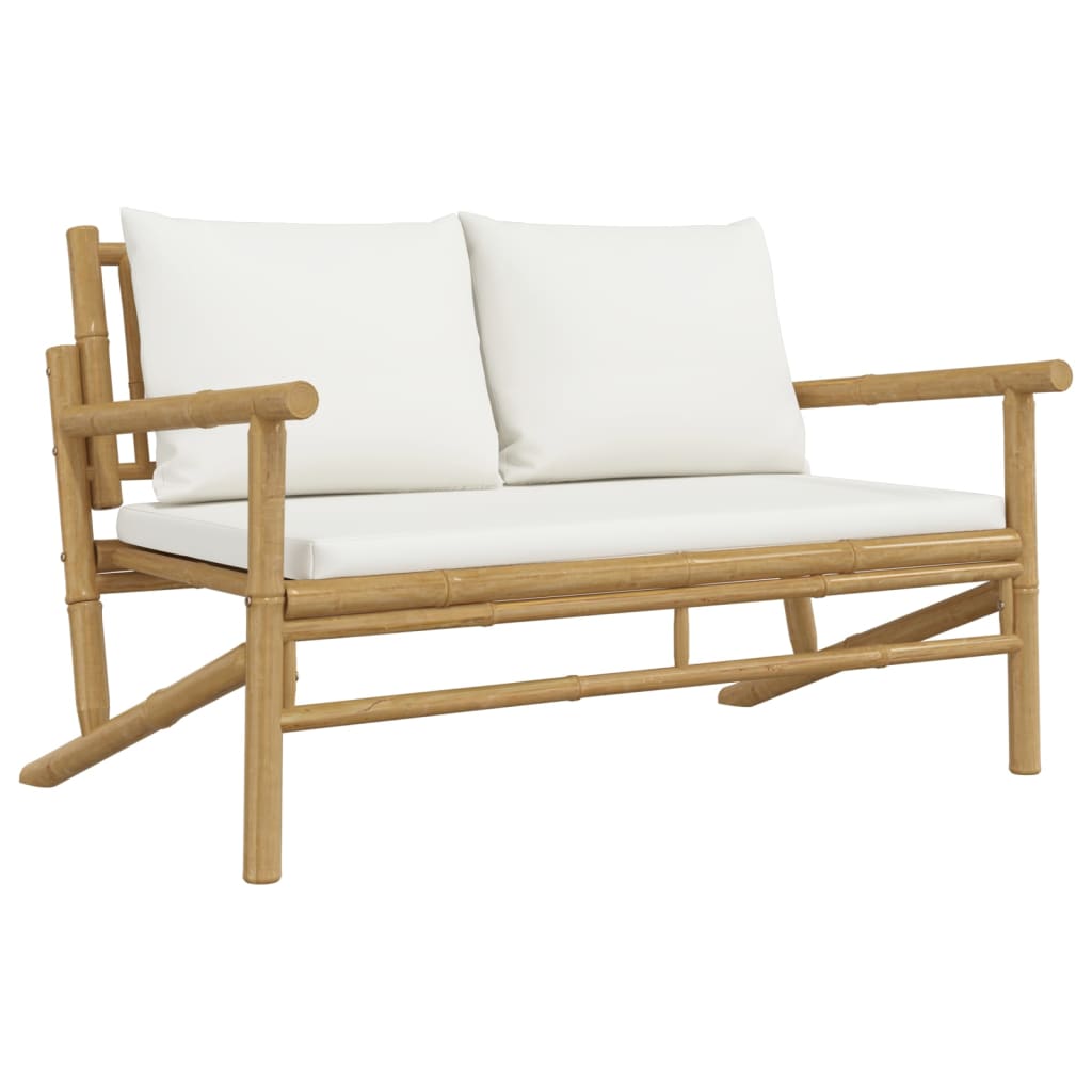 4 Piece Patio Lounge Set with Cream White Cushions Bamboo