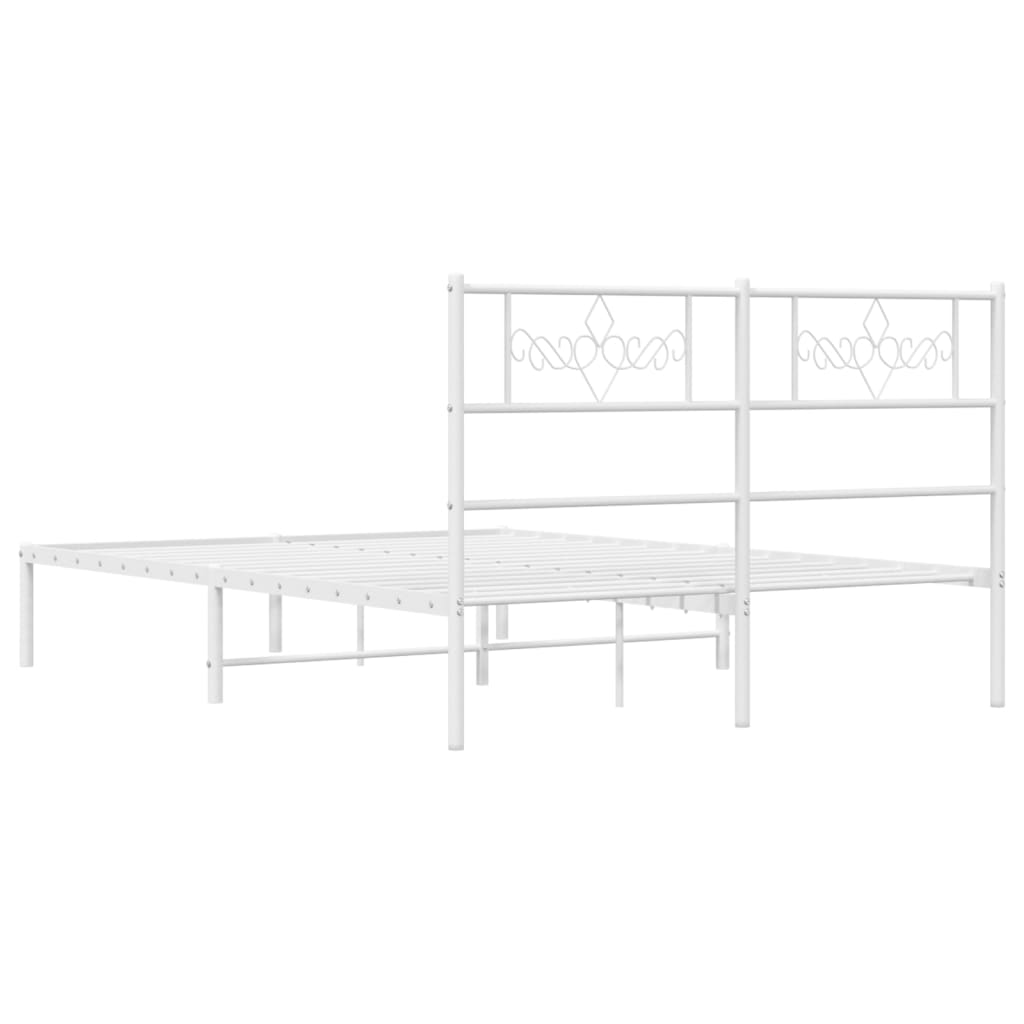 Metal Bed Frame without Mattress with Headboard White 53.1"x74.8"