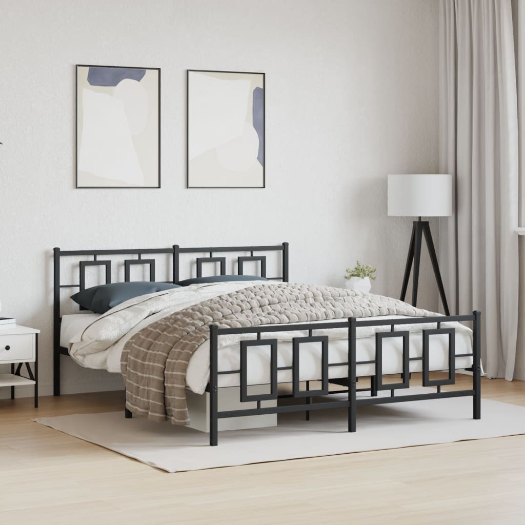 Metal Bed Frame without Mattress with Footboard Black 59.1"x78.7"