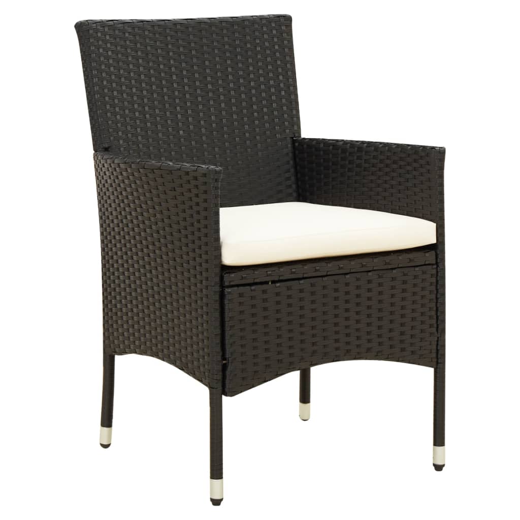 Patio Chairs with Cushions 2 pcs Poly Rattan Black