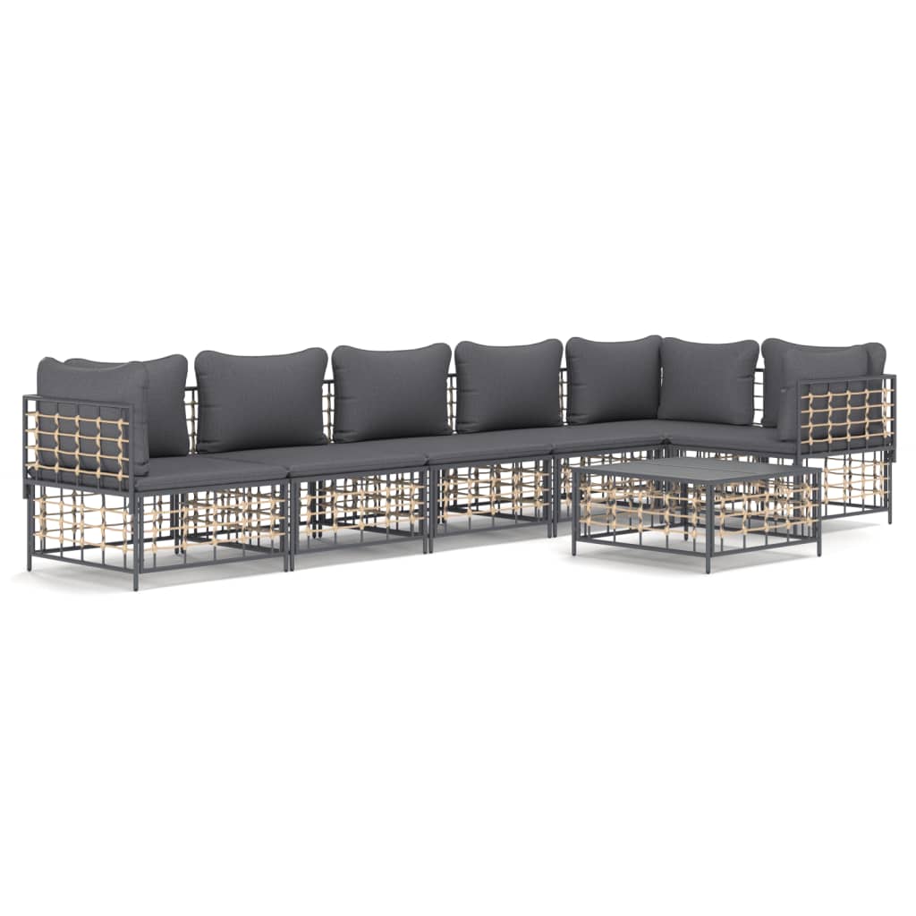 7 Piece Patio Lounge Set with Cushions Anthracite Poly Rattan