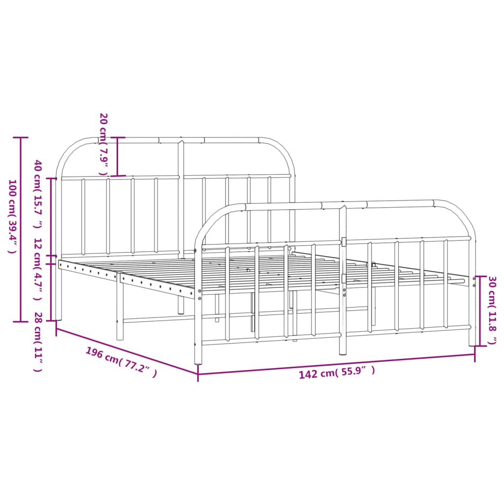 Metal Bed Frame without Mattress with Footboard Black 53.1"x74.8"