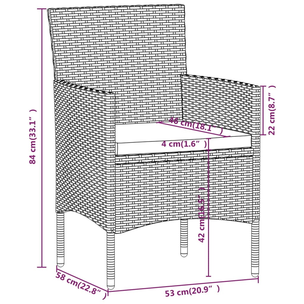 5 Piece Patio Dining Set with Cushions Gray and Black