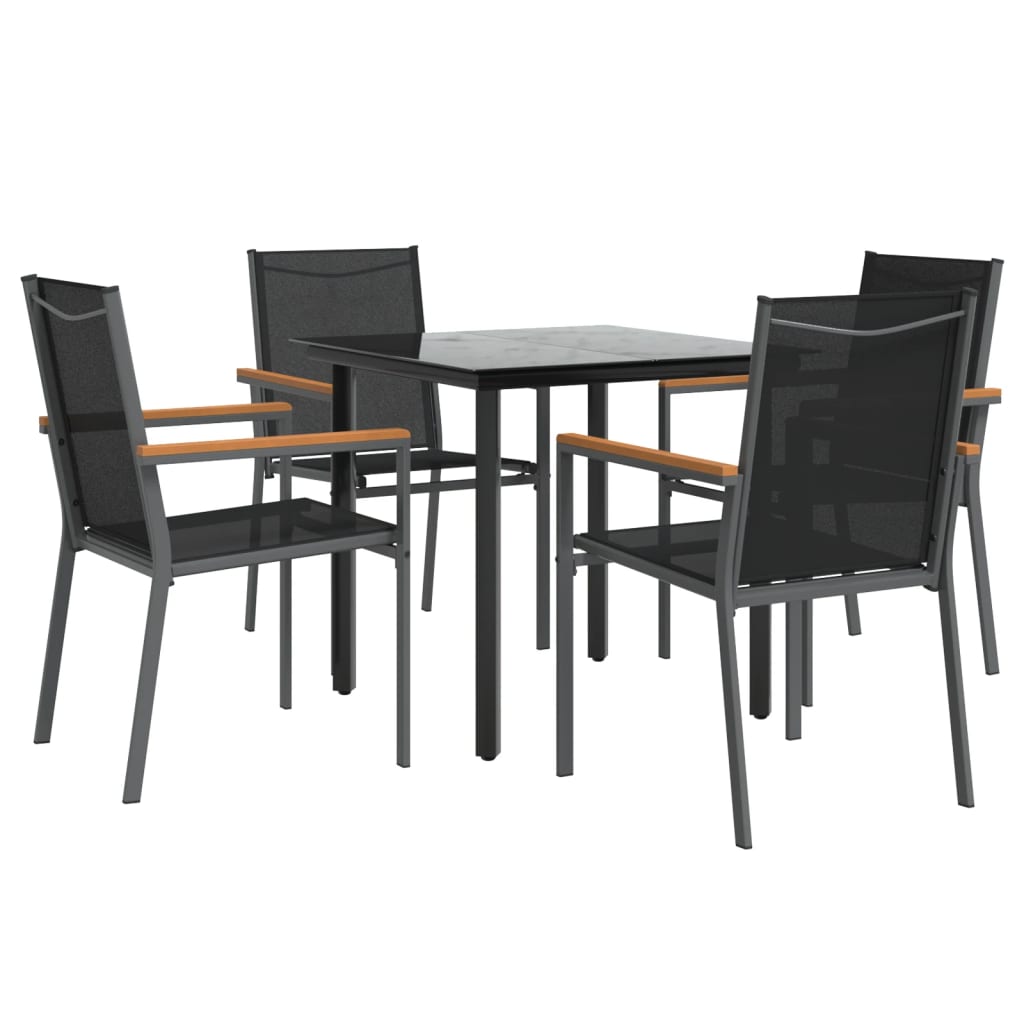 5 Piece Patio Dining Set Black Textilene and Steel