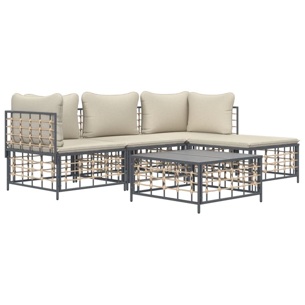 4 Piece Patio Lounge Set with Cushions Anthracite Poly Rattan