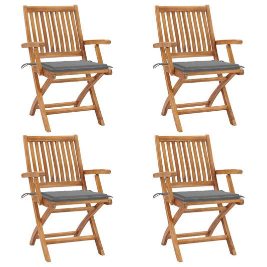 Folding Patio Chairs with Cushions 4 pcs Solid Teak Wood