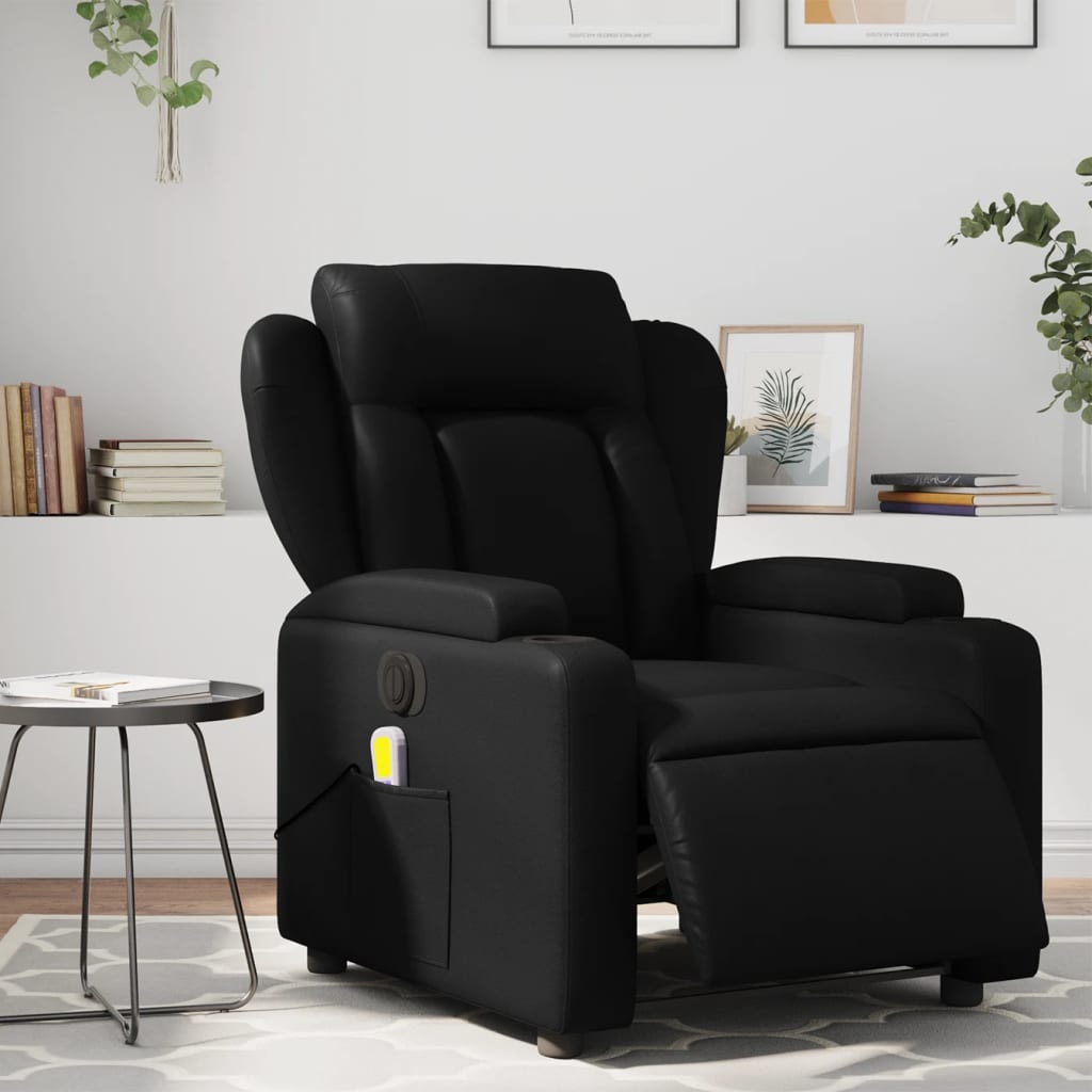 Electric Massage Recliner Chair Black Faux Leather