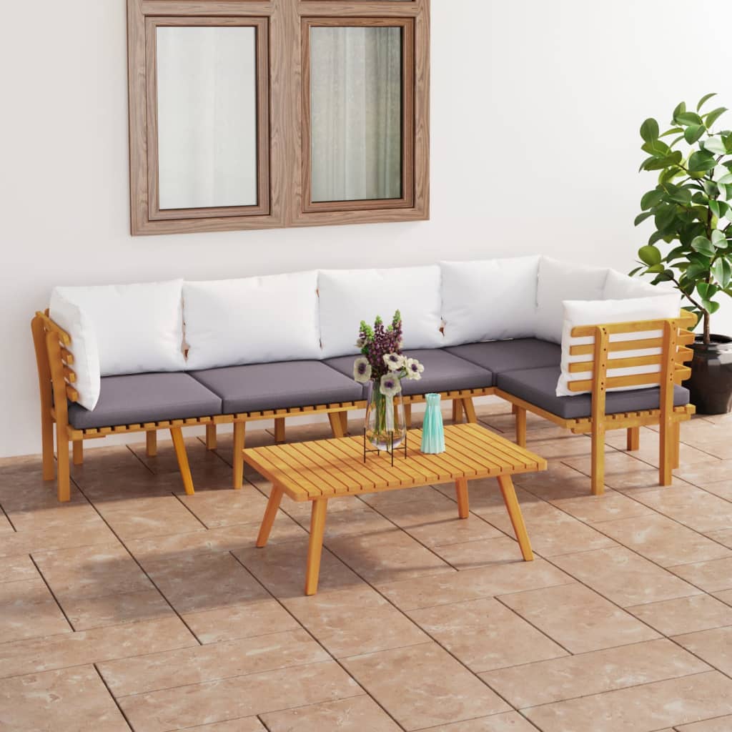 6 Piece Patio Lounge Set with Cushions Solid Acacia Wood