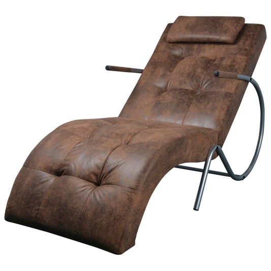 Chaise Longue with Pillow Brown Suede Look Fabric