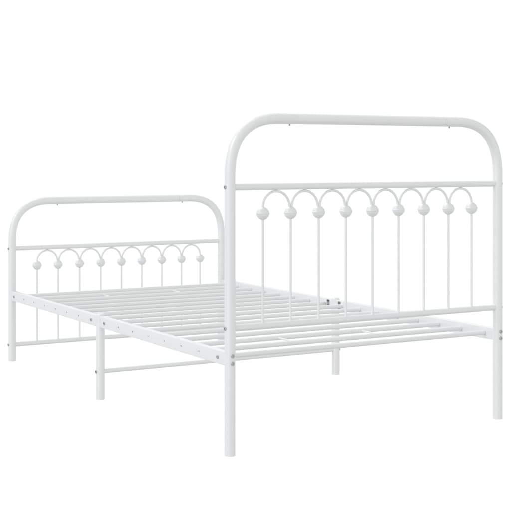 Metal Bed Frame without Mattress with Footboard White 39.4"x78.7"