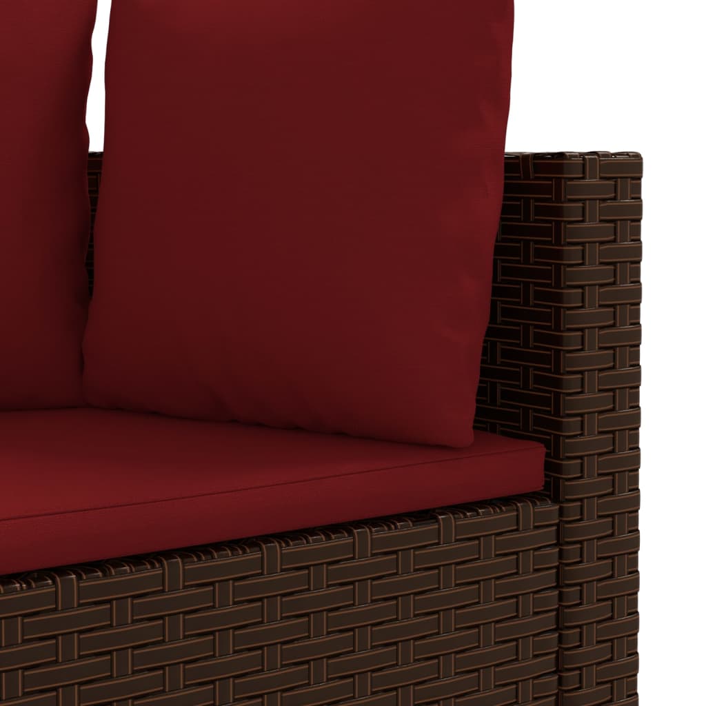 3 Piece Patio Sofa Set with Cushions Brown Poly Rattan