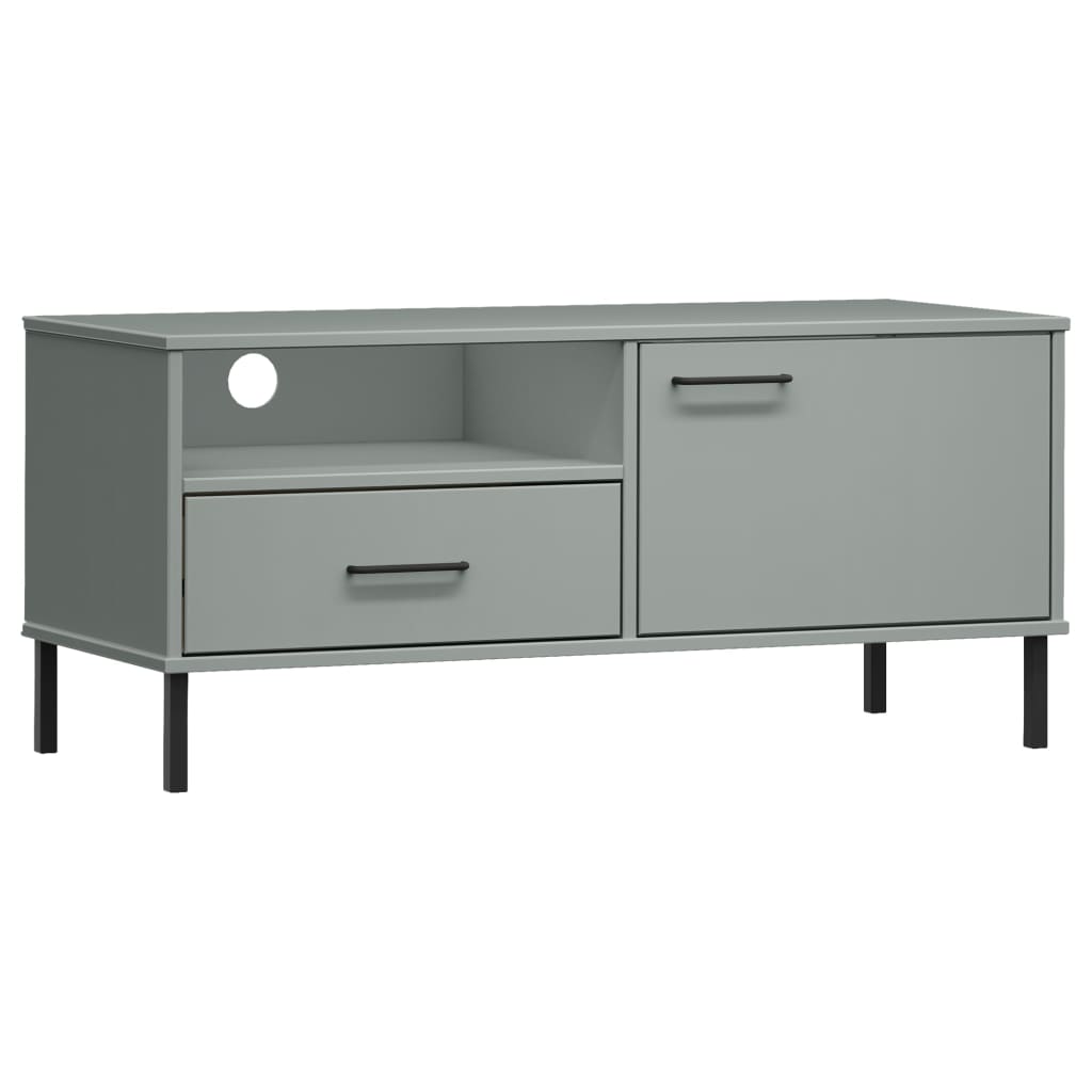 TV Stand with Metal Legs Gray Solid Wood Pine OSLO