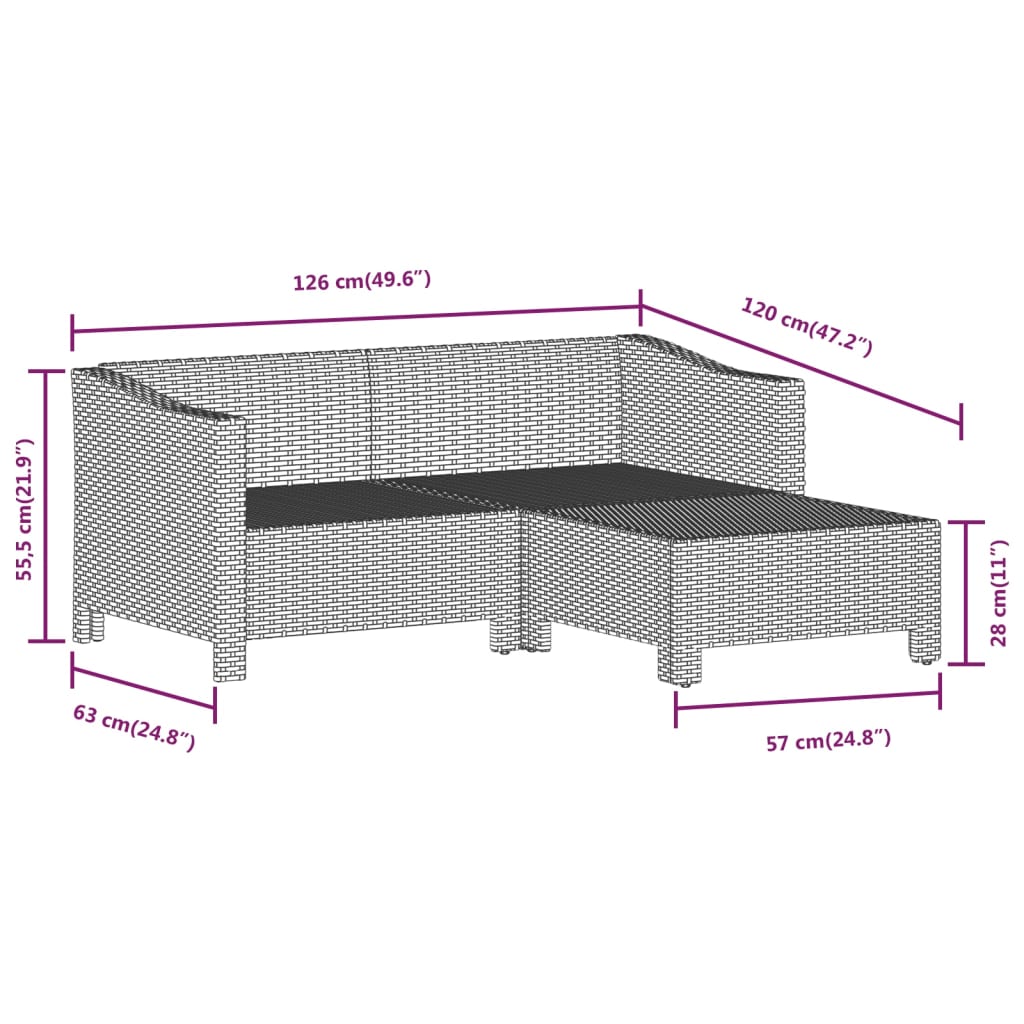 3 Piece Patio Lounge Set with Cushions Gray Poly Rattan