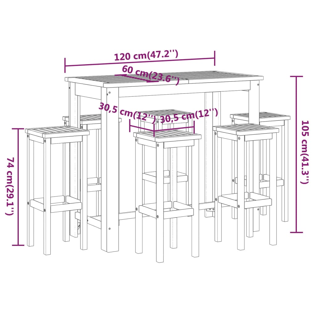 7 Piece Patio Bar Set Solid Wood Acacia