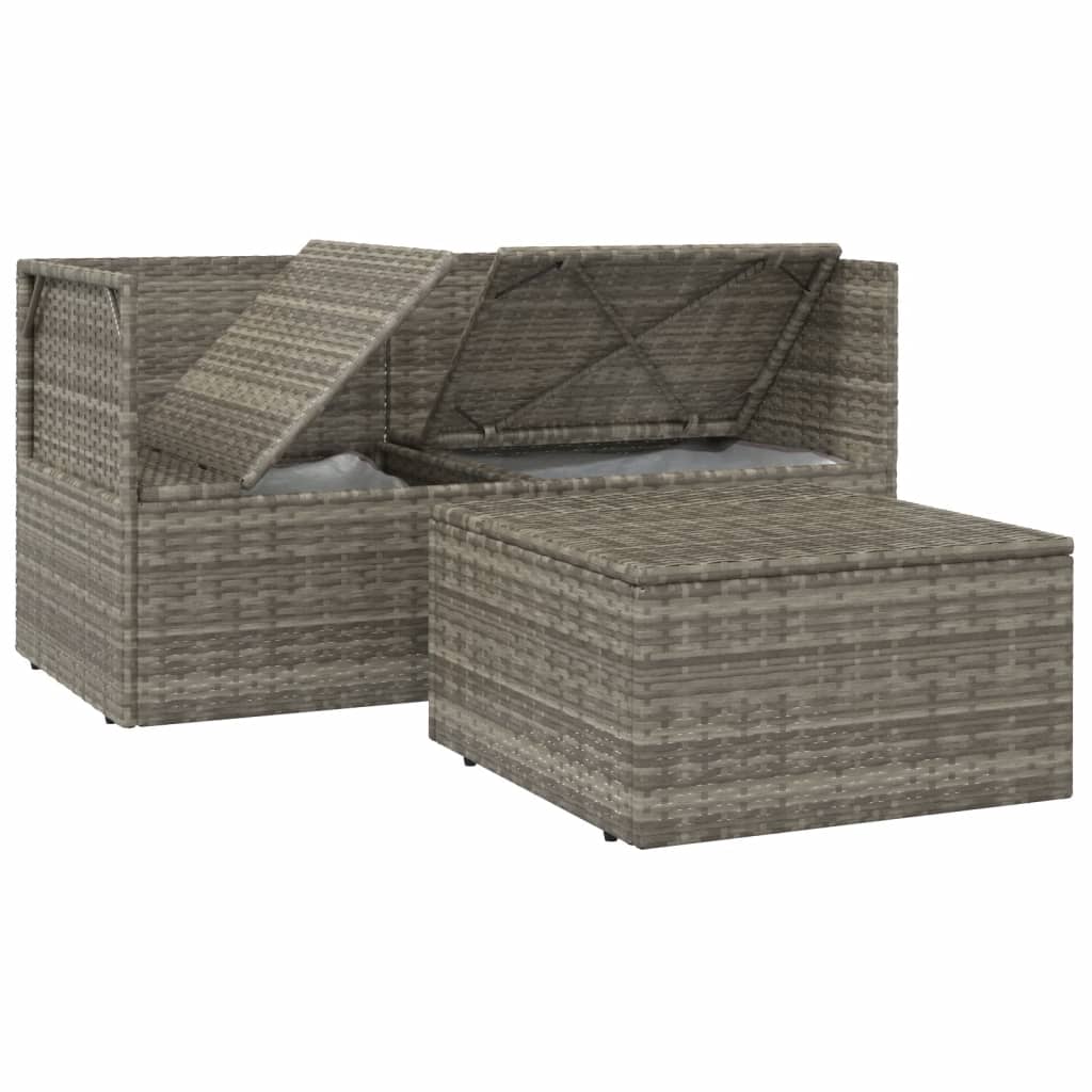 3 Piece Patio Lounge Set with Cushions Gray Poly Rattan