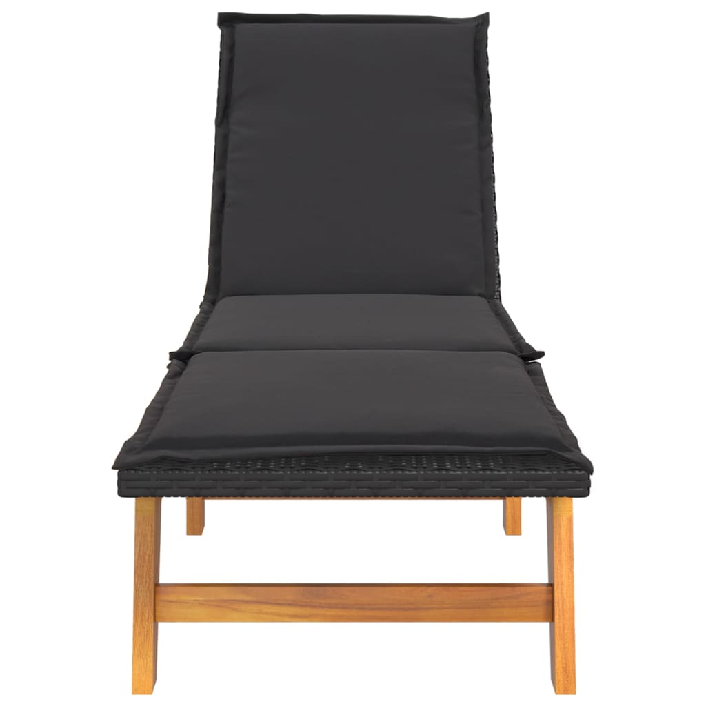 Sun Lounger with Table Poly Rattan and Solid Wood Acacia