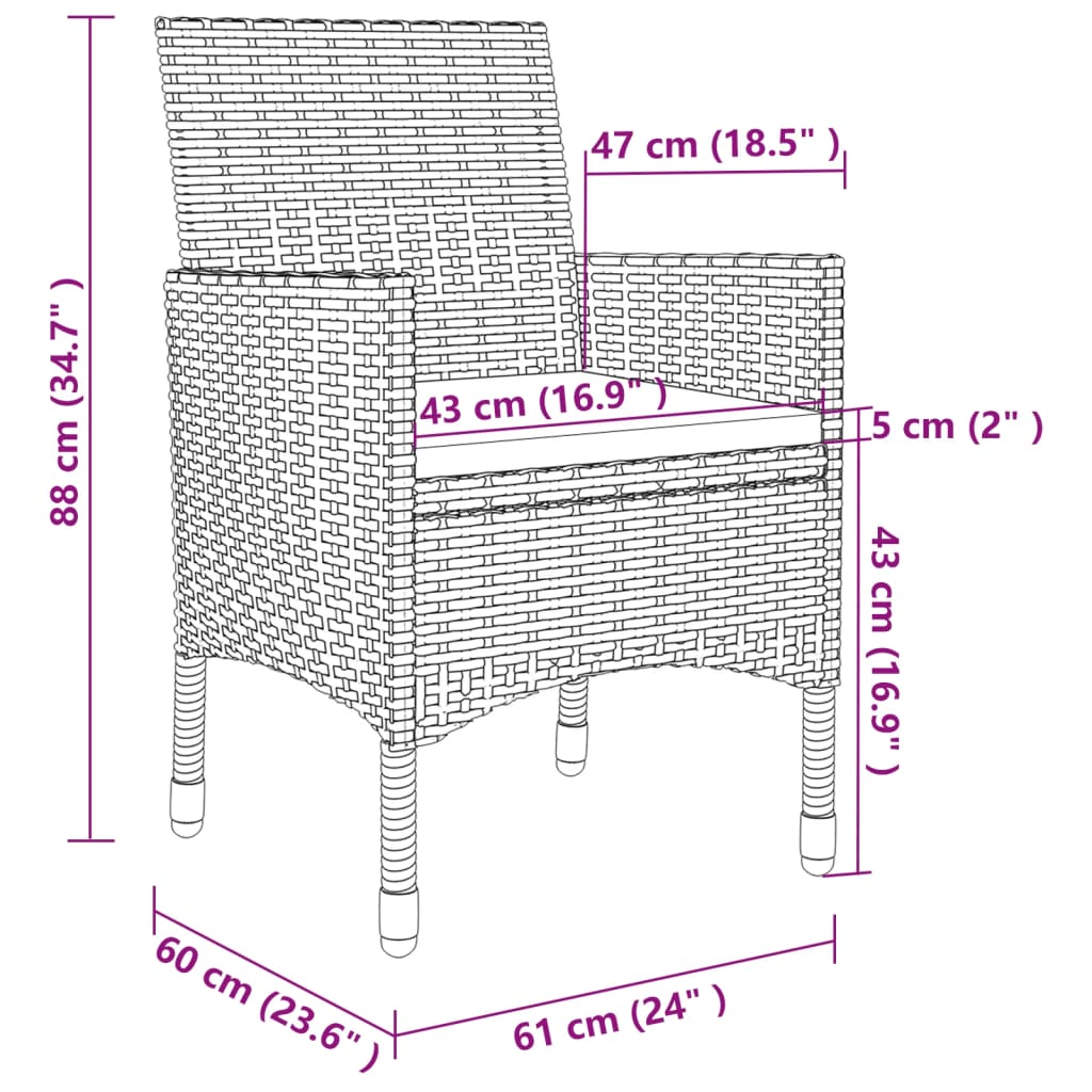 5 Piece Patio Dining Set with Cushions Poly Rattan and Glass