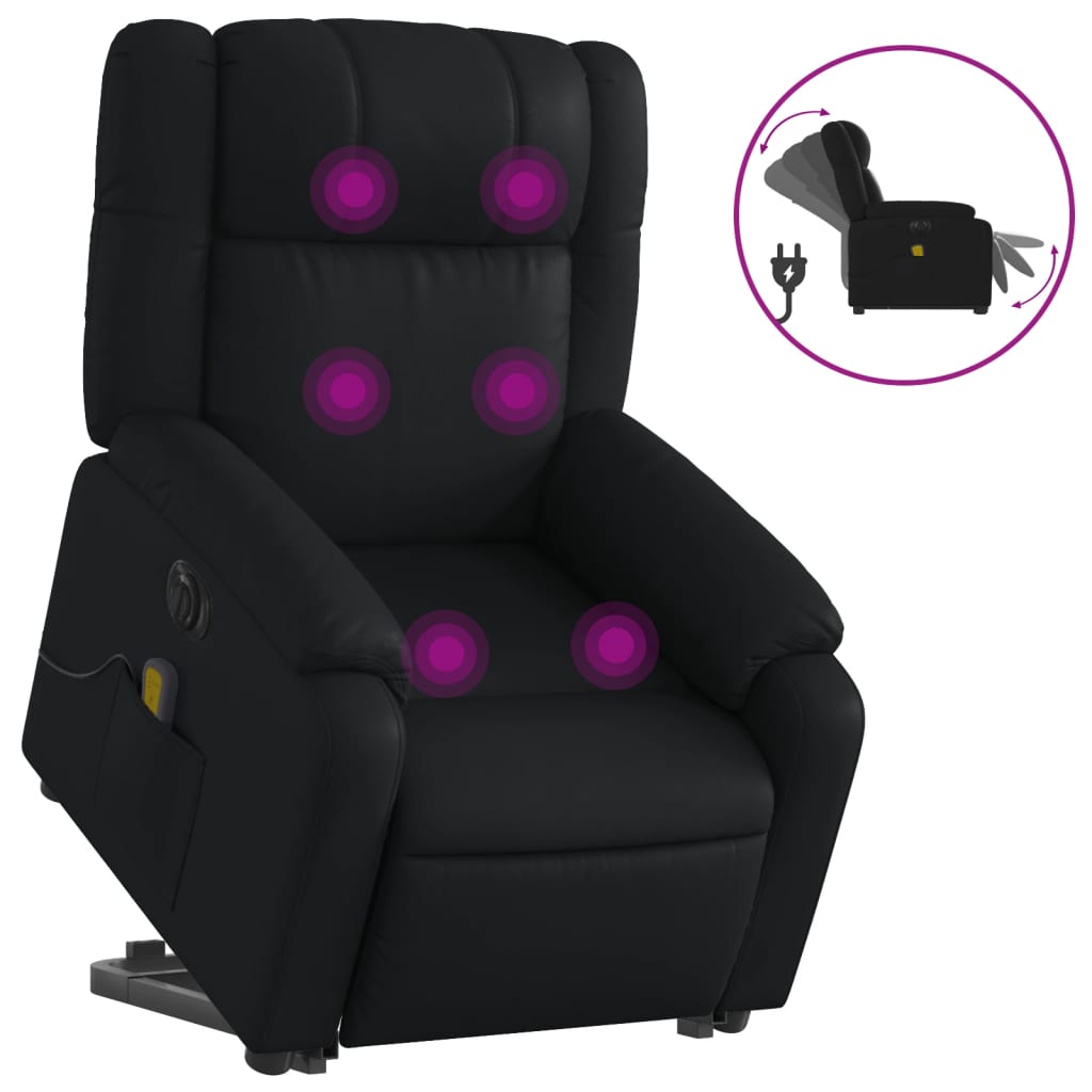 Electric Stand up Massage Recliner Chair Black Faux Leather