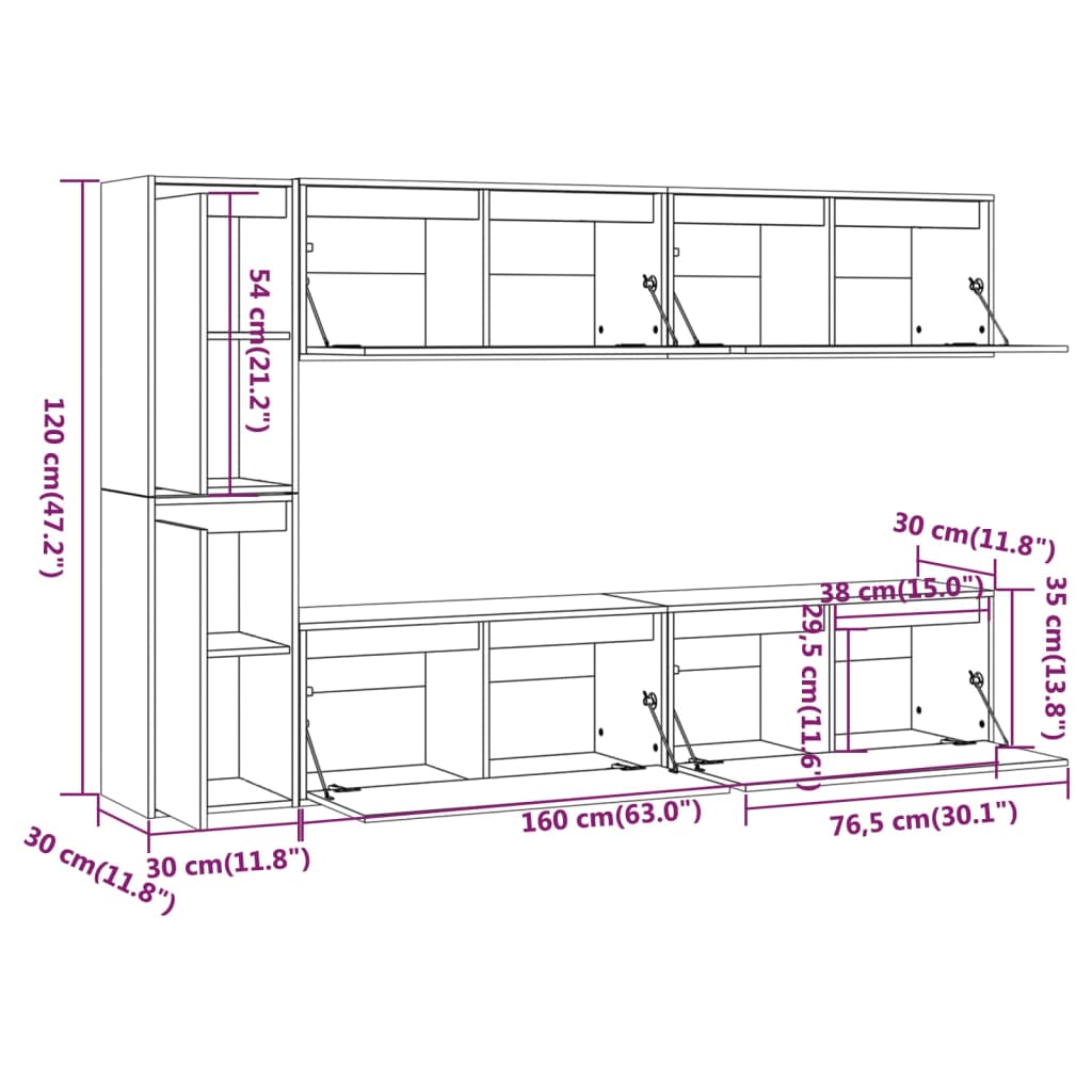 TV Stands 6 Pcs Solid Wood Pine