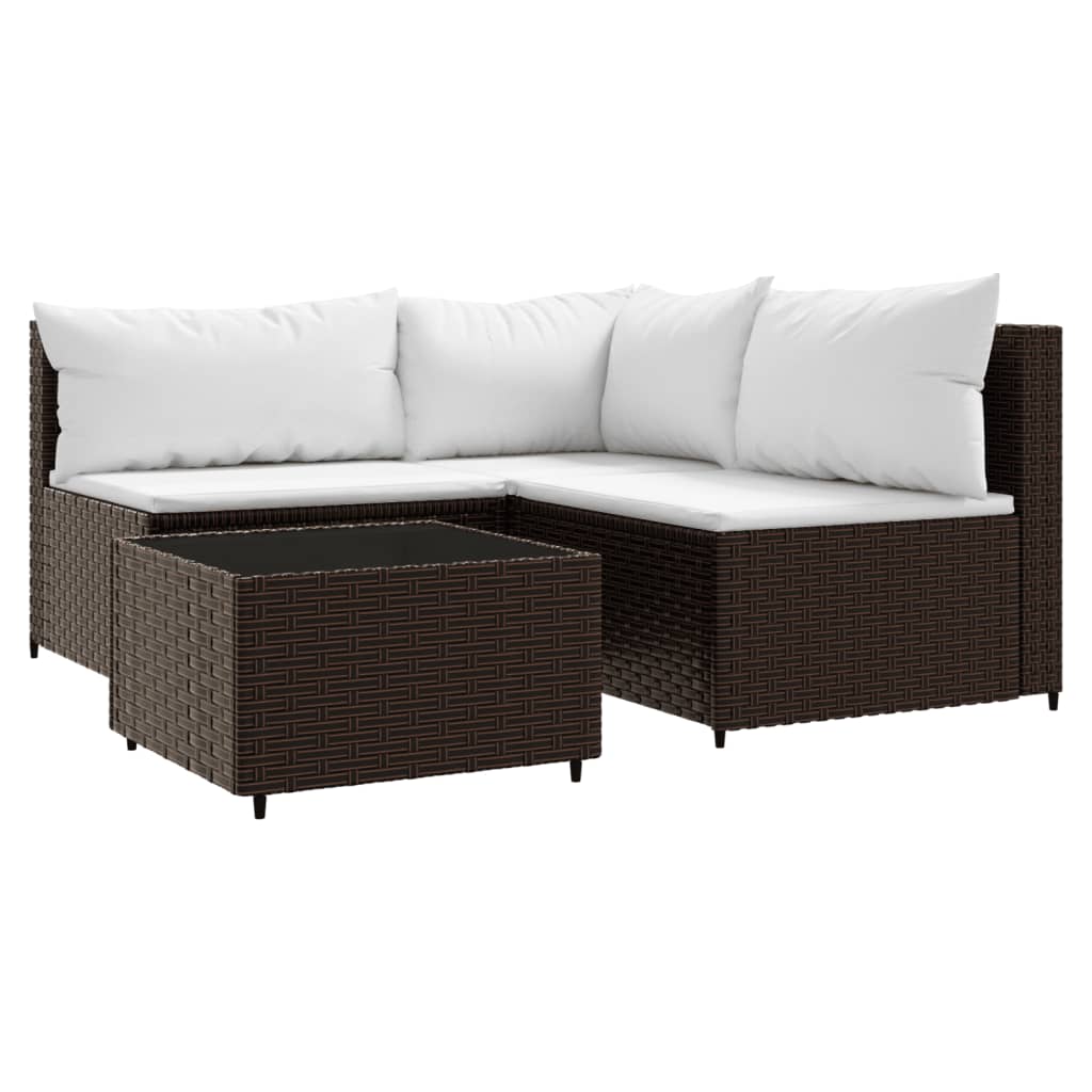 4 Piece Patio Lounge Set with Cushions Brown Poly Rattan