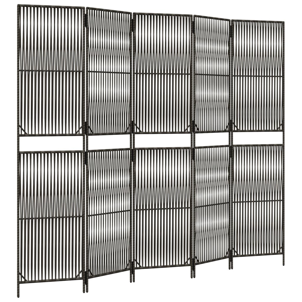 Room Divider 5 Panels Gray Poly Rattan