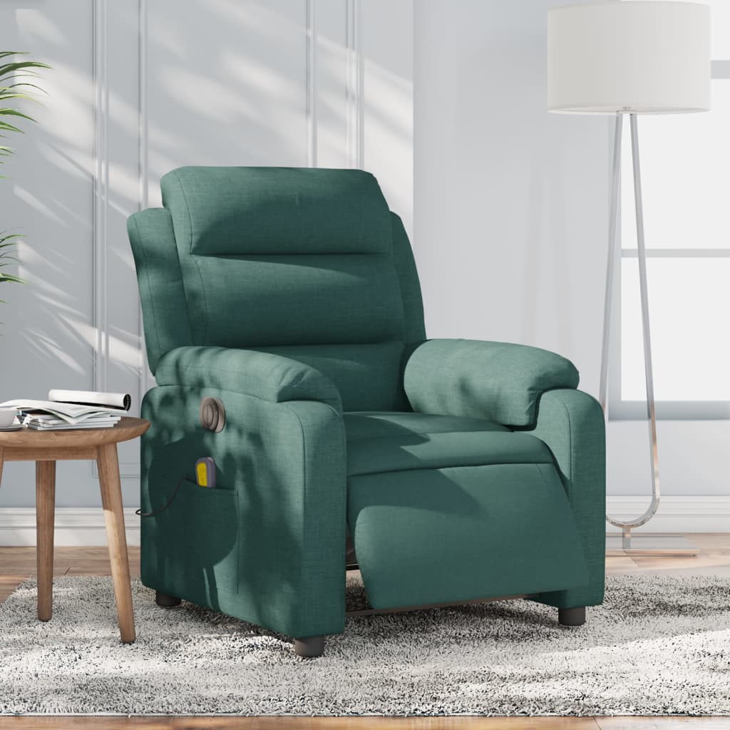 Electric Massage Recliner Chair Dark Green Fabric