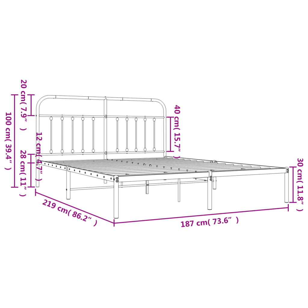 Metal Bed Frame without Mattress with Headboard White 72"x83.9"