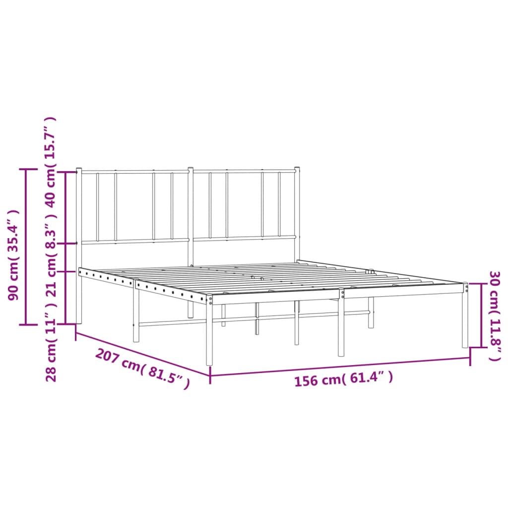 Metal Bed Frame without Mattress with Headboard Black 59.1"x78.7"