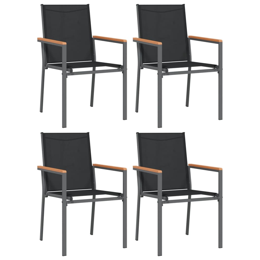 5 Piece Patio Dining Set Black Textilene and Steel