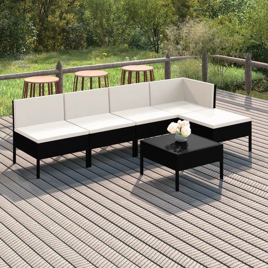 6 Piece Patio Lounge Set with Cushions Poly Rattan Black