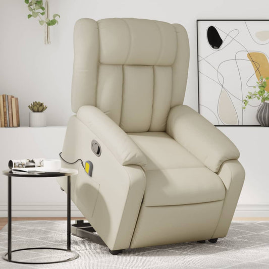 Stand up Massage Recliner Chair Cream Faux Leather