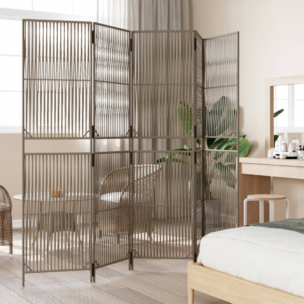 Room Divider 5 Panels Gray Poly Rattan